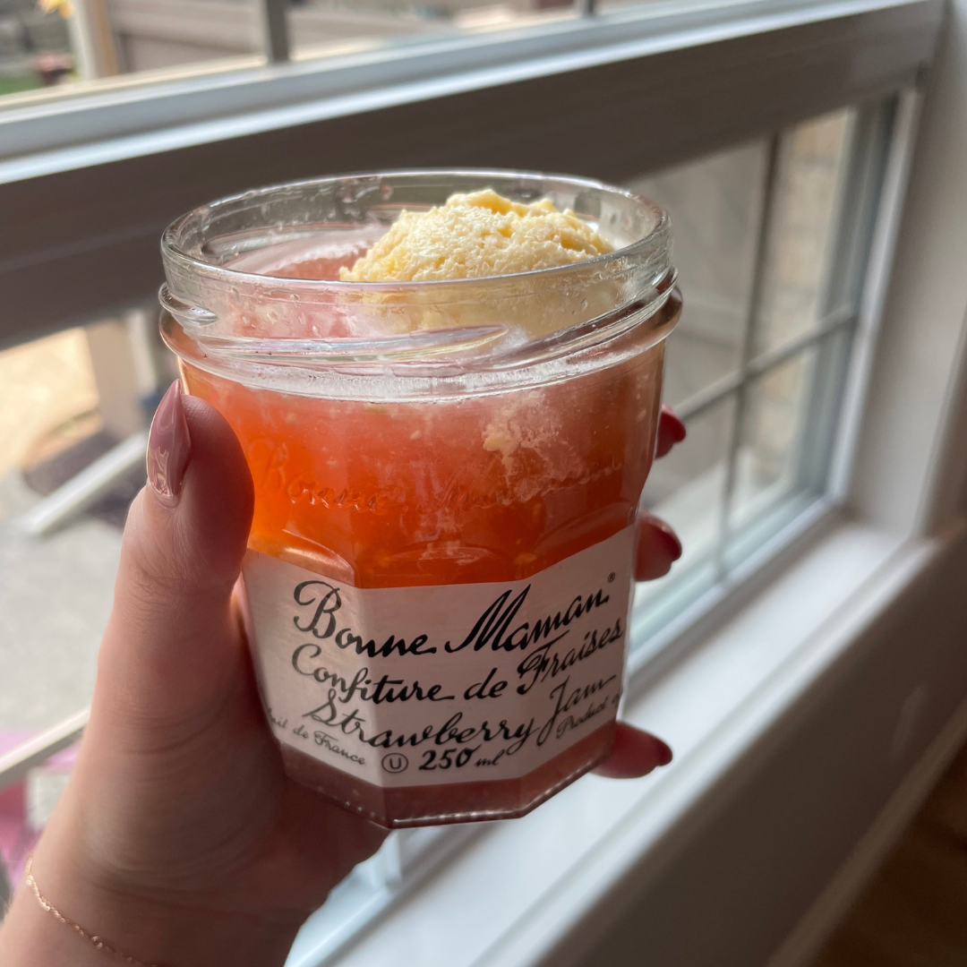 Jam Jar Lemonade with Campfire Peaches & Caramel Ice Cream