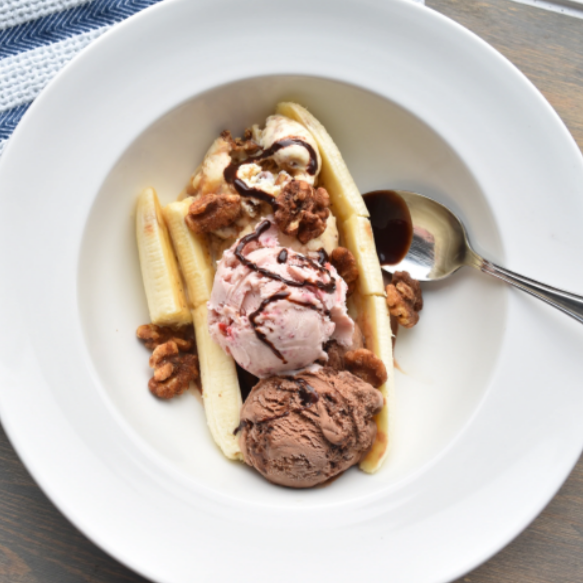 Banana Split with Toasted Nuts
